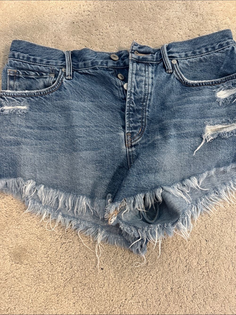 We The Free Light Blue Distressed Denim Shorts